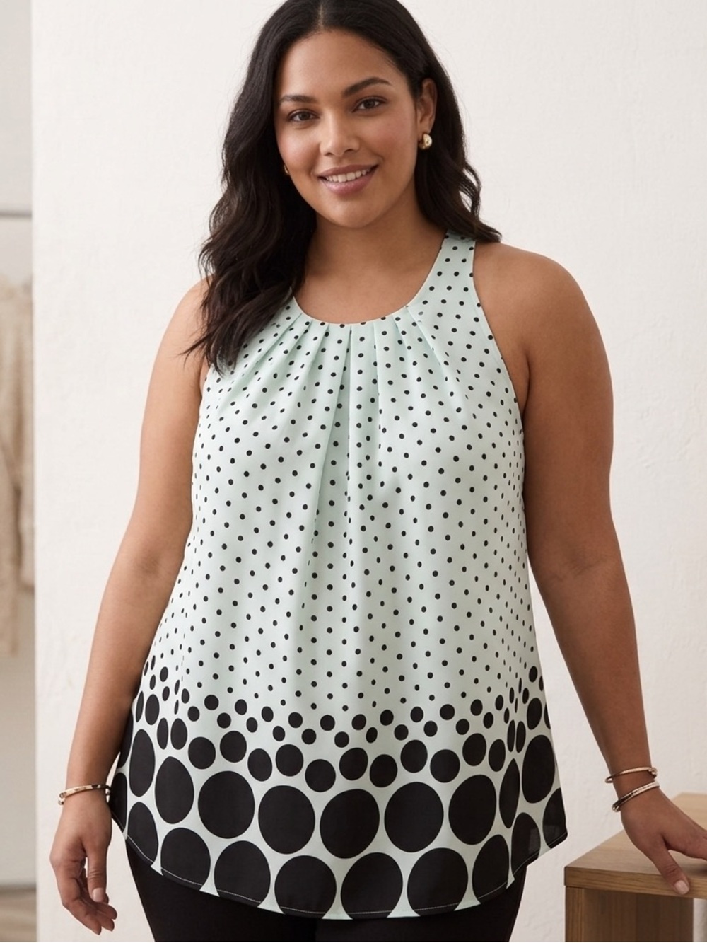 Elle Mint Green Polka Dot Sleeveless Blouse large